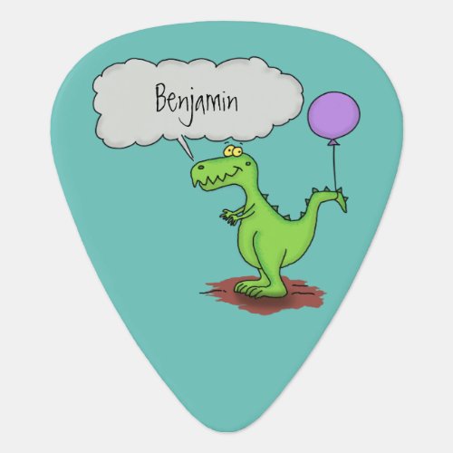 Cute fire breathing green funny dragon cartoon guitar pick