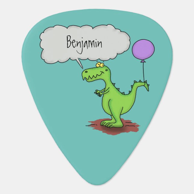 Cute fire breathing green funny dragon cartoon guitar pick (Front)