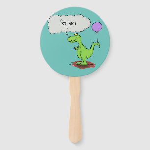 Cute fire breathing green funny dragon cartoon hand fan