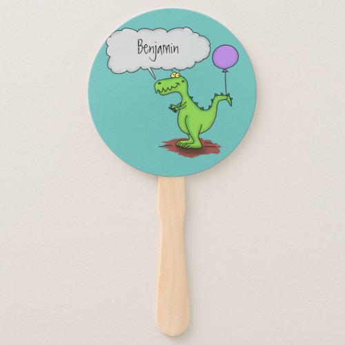 Cute fire breathing green funny dragon cartoon hand fan