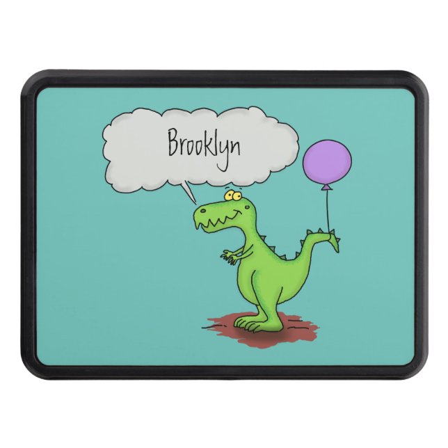 Cute fire breathing green funny dragon cartoon hitch cover (Front)