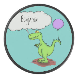Cute fire breathing green funny dragon cartoon hockey puck