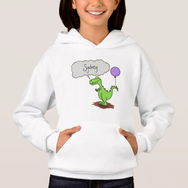 Cute fire breathing green funny dragon cartoon hoodie (Front)