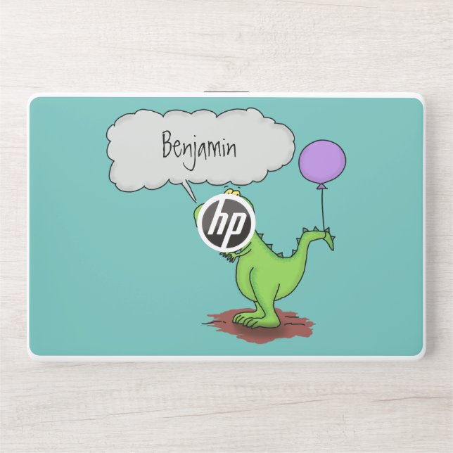 Cute fire breathing green funny dragon cartoon HP laptop skin (Front)