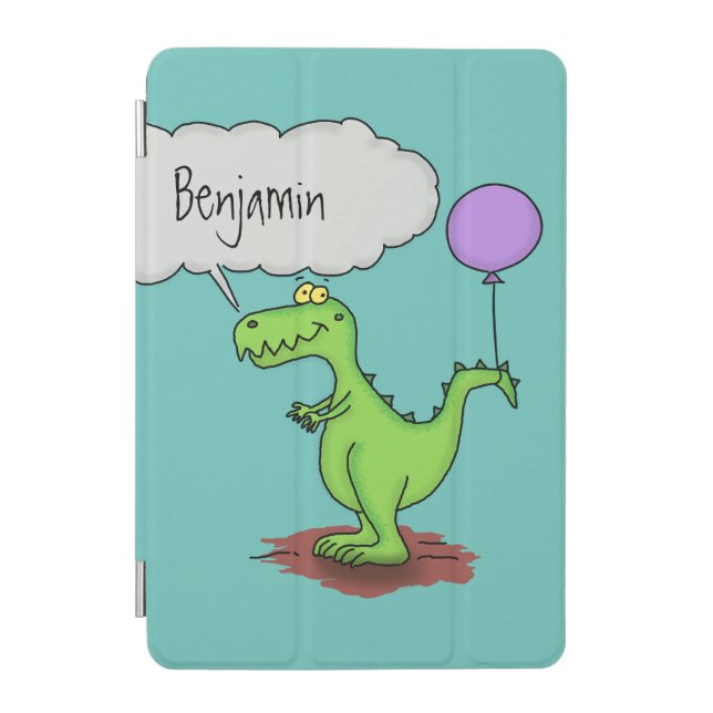 Cute fire breathing green funny dragon cartoon iPad mini cover (Front)