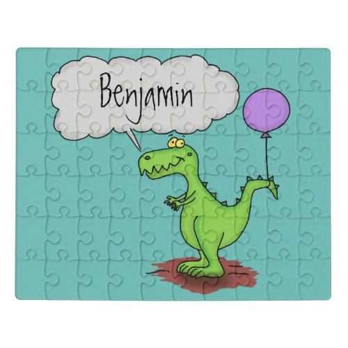 Cute fire breathing green funny dragon cartoon jigsaw puzzle