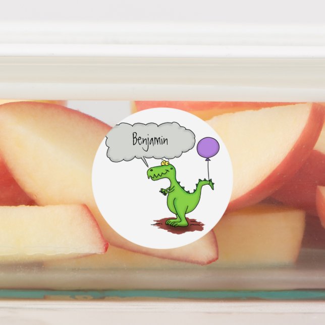 Cute fire breathing green funny dragon cartoon labels (Affixed)