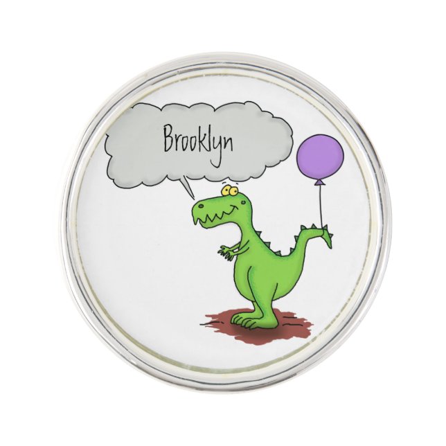 Cute fire breathing green funny dragon cartoon lapel pin (Front)