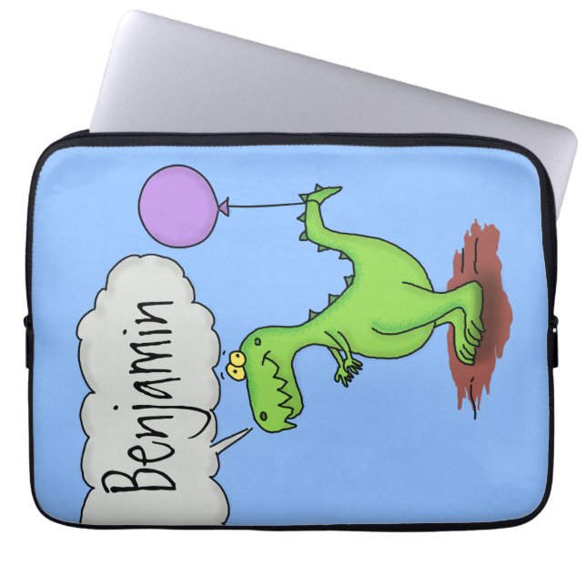 Cute fire breathing green funny dragon cartoon laptop sleeve (Front)
