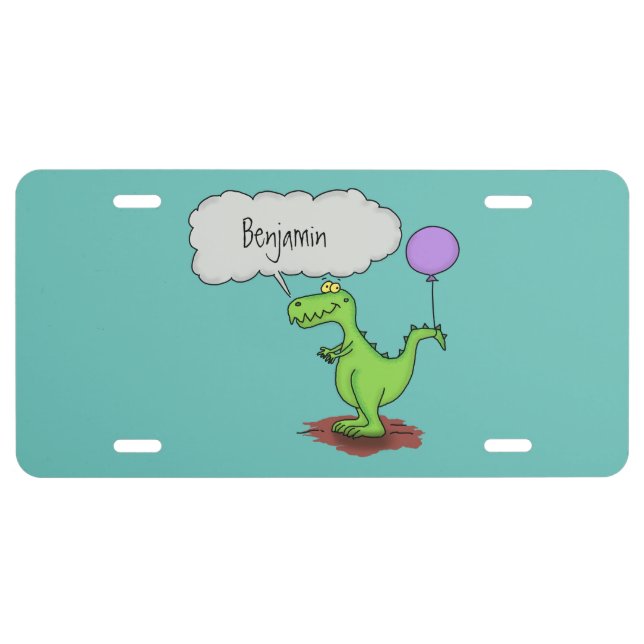 Cute fire breathing green funny dragon cartoon license plate (Front)