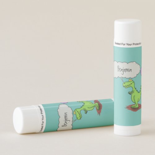 Cute fire breathing green funny dragon cartoon lip balm