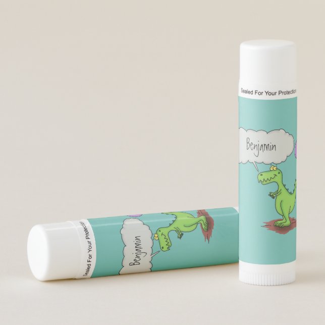 Cute fire breathing green funny dragon cartoon lip balm (Front)