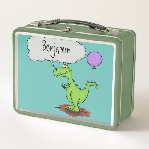 Cute fire breathing green funny dragon cartoon metal lunch box