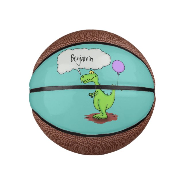 Cute fire breathing green funny dragon cartoon mini basketball (Front)