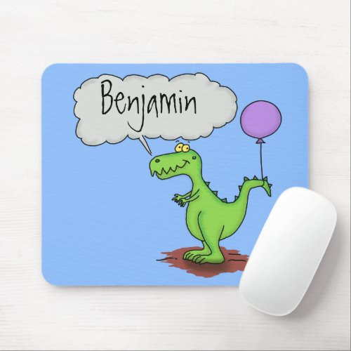 Cute fire breathing green funny dragon cartoon mouse pad