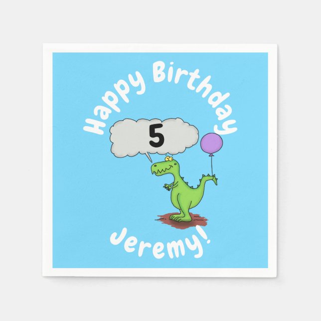 Cute fire breathing green funny dragon cartoon napkins (Front)