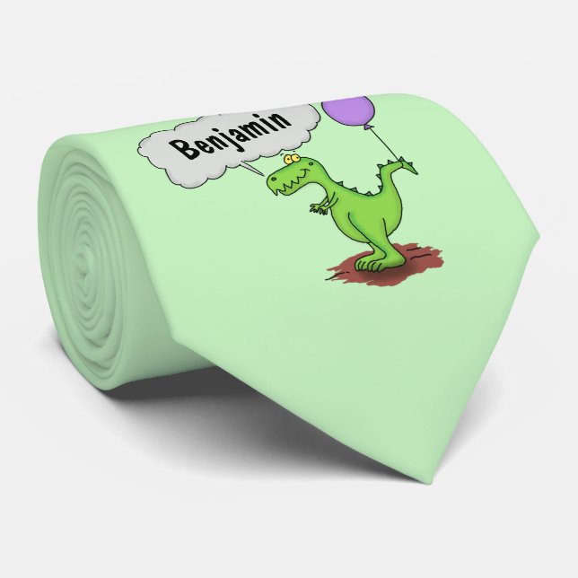 Cute fire breathing green funny dragon cartoon neck tie (Rolled)