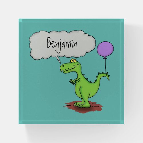 Cute fire breathing green funny dragon cartoon paperweight