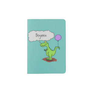 Cute fire breathing green funny dragon cartoon passport holder