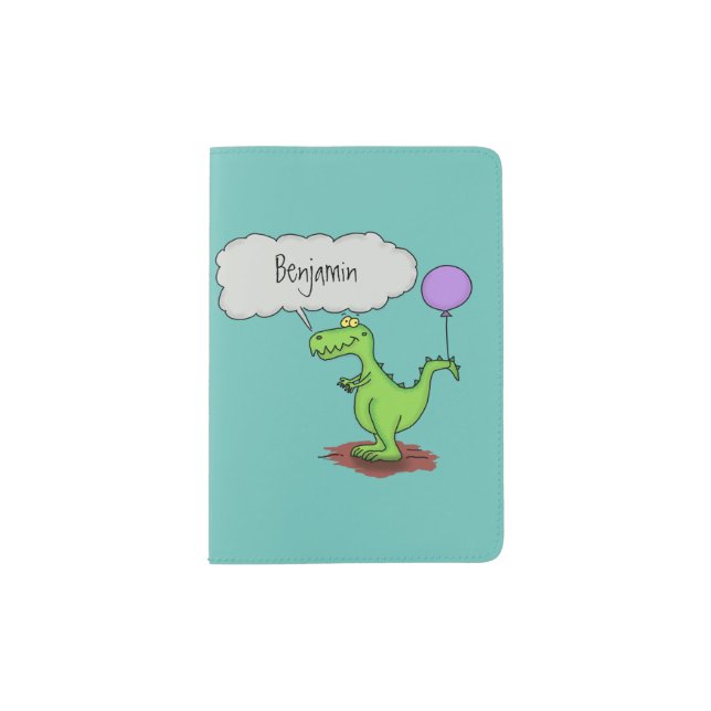 Cute fire breathing green funny dragon cartoon passport holder (Front)