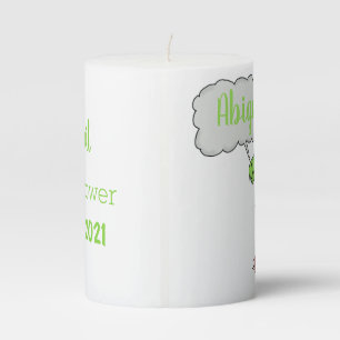 Cute fire breathing green funny dragon cartoon pillar candle