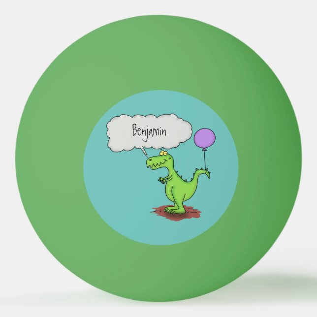 Cute fire breathing green funny dragon cartoon ping pong ball (Front)