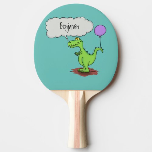 Cute fire breathing green funny dragon cartoon ping pong paddle