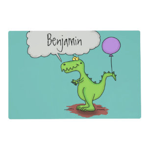 Cute fire breathing green funny dragon cartoon placemat