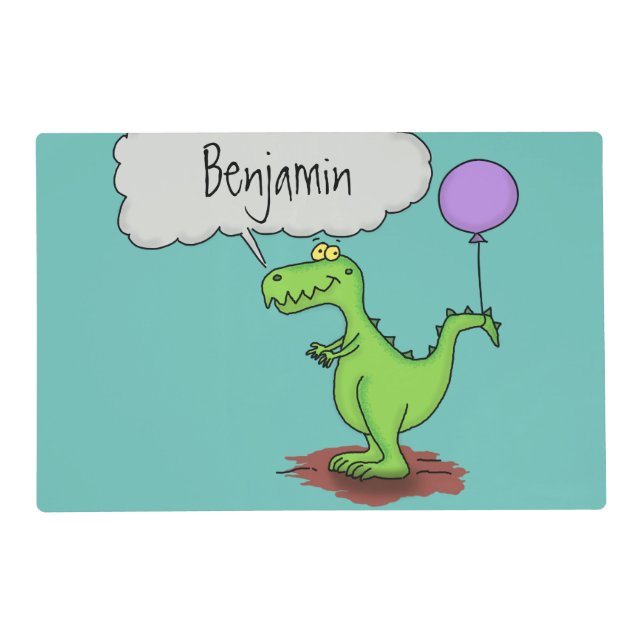 Cute fire breathing green funny dragon cartoon placemat (Front)
