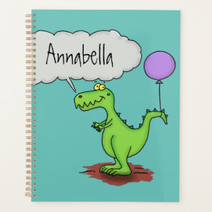 Cute fire breathing green funny dragon cartoon planner