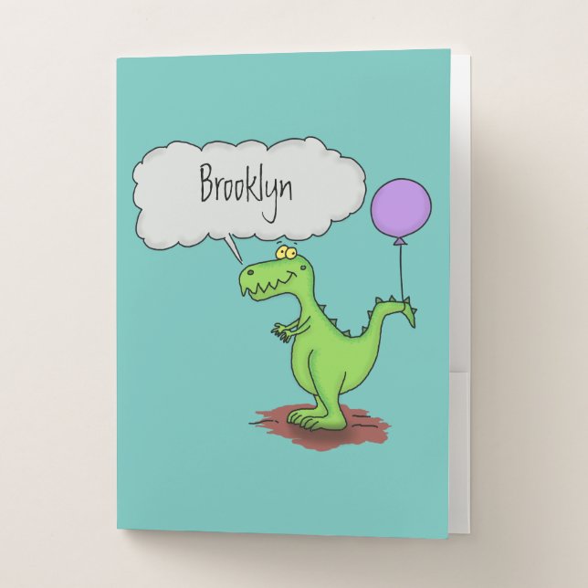 Cute fire breathing green funny dragon cartoon pocket folder (Front)