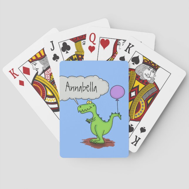 Cute fire breathing green funny dragon cartoon poker cards (Back)