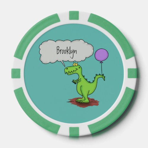 Cute fire breathing green funny dragon cartoon poker chips