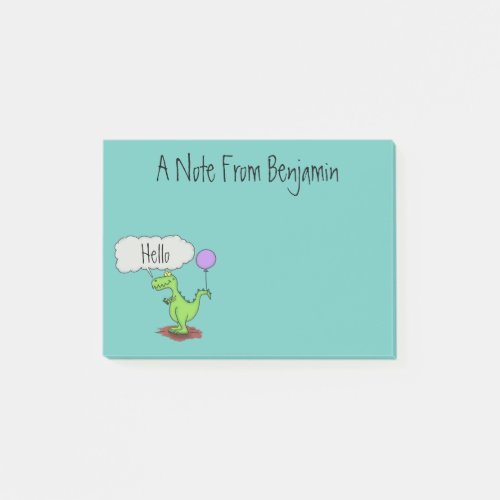 Cute fire breathing green funny dragon cartoon post_it notes