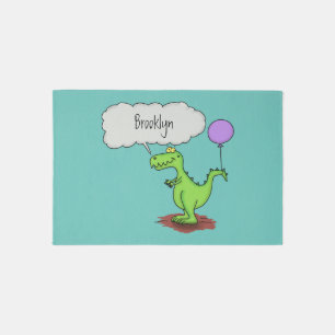 Cute fire breathing green funny dragon cartoon rug