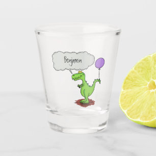 Cute fire breathing green funny dragon cartoon shot glass