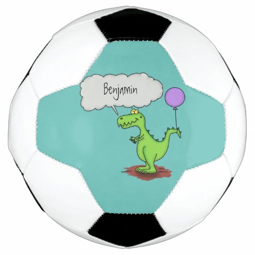 Cute fire breathing green funny dragon cartoon soccer ball