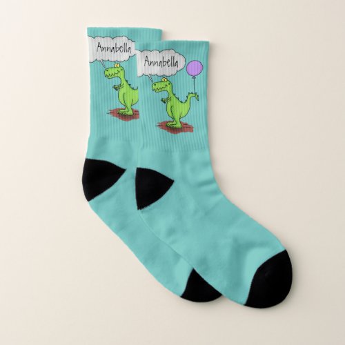 Cute fire breathing green funny dragon cartoon socks