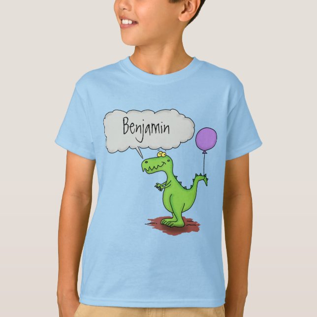 Cute fire breathing green funny dragon cartoon T-Shirt (Front)