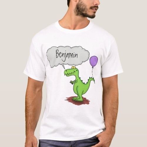 Cute fire breathing green funny dragon cartoon T_Shirt