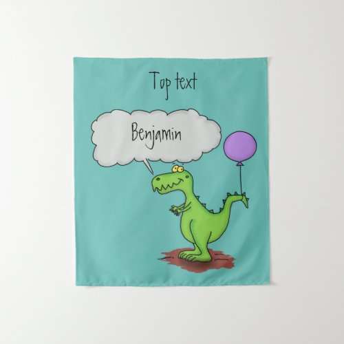 Cute fire breathing green funny dragon cartoon tapestry