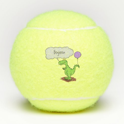 Cute fire breathing green funny dragon cartoon tennis balls