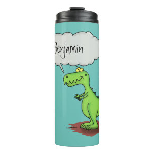 Cute fire breathing green funny dragon cartoon thermal tumbler