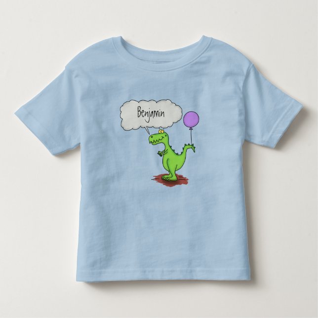 Cute fire breathing green funny dragon cartoon toddler t-shirt (Front)