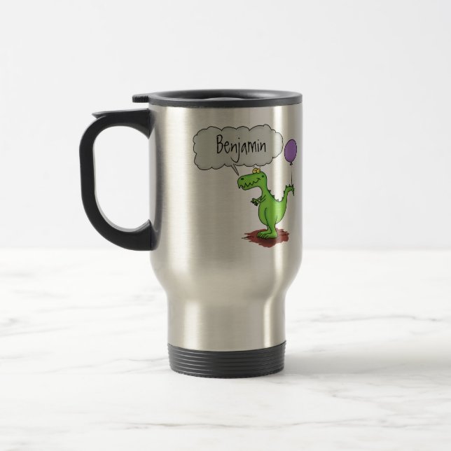 Cute fire breathing green funny dragon cartoon travel mug (Left)