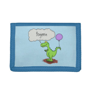 Cute fire breathing green funny dragon cartoon tri-fold wallet