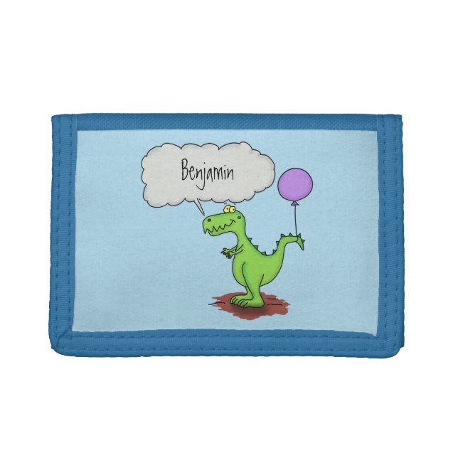 Cute fire breathing green funny dragon cartoon trifold wallet (Front)