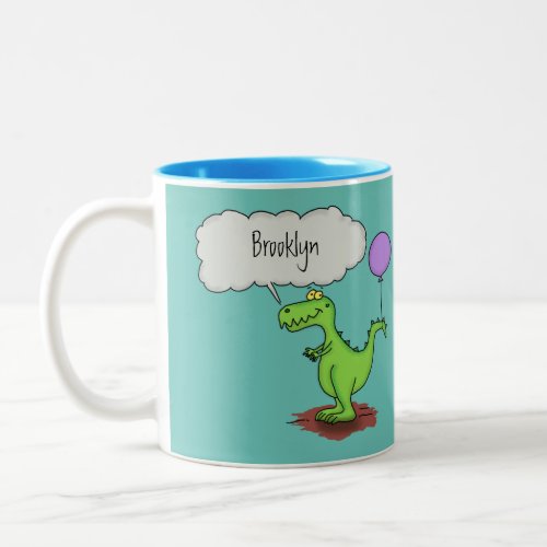 Cute fire breathing green funny dragon cartoon Two_Tone coffee mug