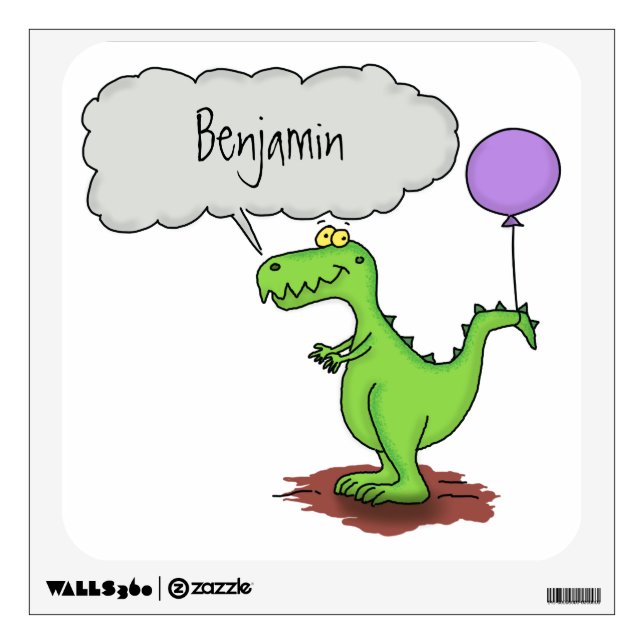 Cute fire breathing green funny dragon cartoon wall decal (Front)