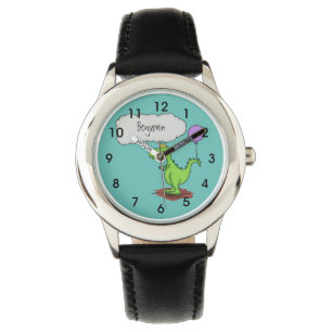 Cute fire breathing green funny dragon cartoon watch
